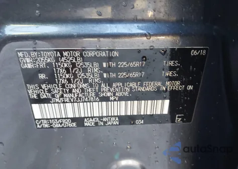 2018 Toyota Rav4 Le z USA, uszkodzony, nr VIN JTMZFREV7JJ747816